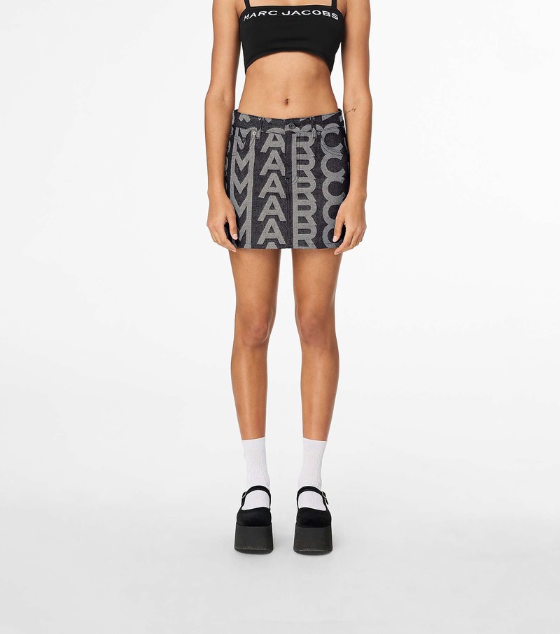 Women's Marc Jacobs Monogram Denim Mini Skirts Black / Grey | LGQZF-8539