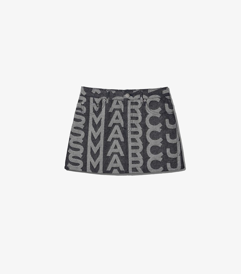 Women\'s Marc Jacobs Monogram Denim Mini Skirts Black / Grey | LGQZF-8539