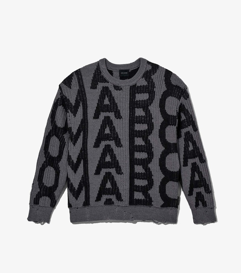 Women\'s Marc Jacobs Monogram Distressed Sweater Black / Grey | ELPHJ-7685