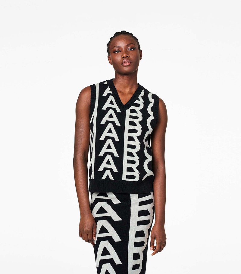 Women's Marc Jacobs Monogram Knit Vest Black / White | UFCGL-3017