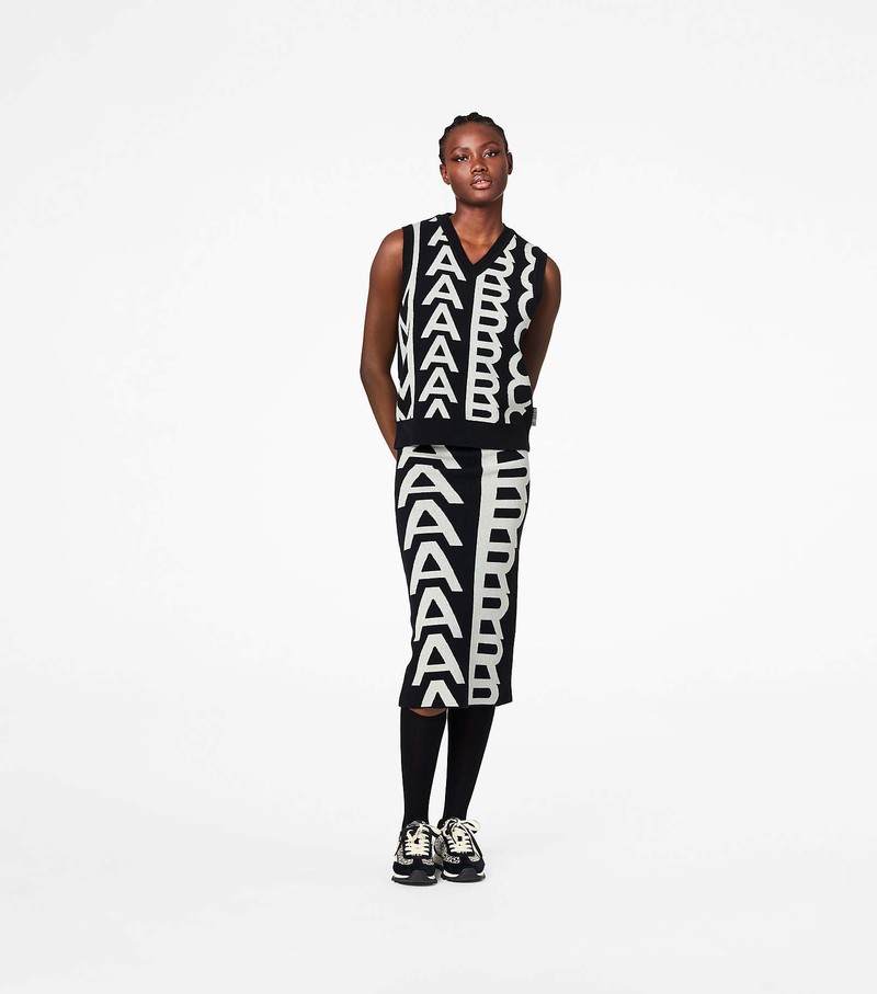 Women's Marc Jacobs Monogram Knit Vest Black / White | UFCGL-3017