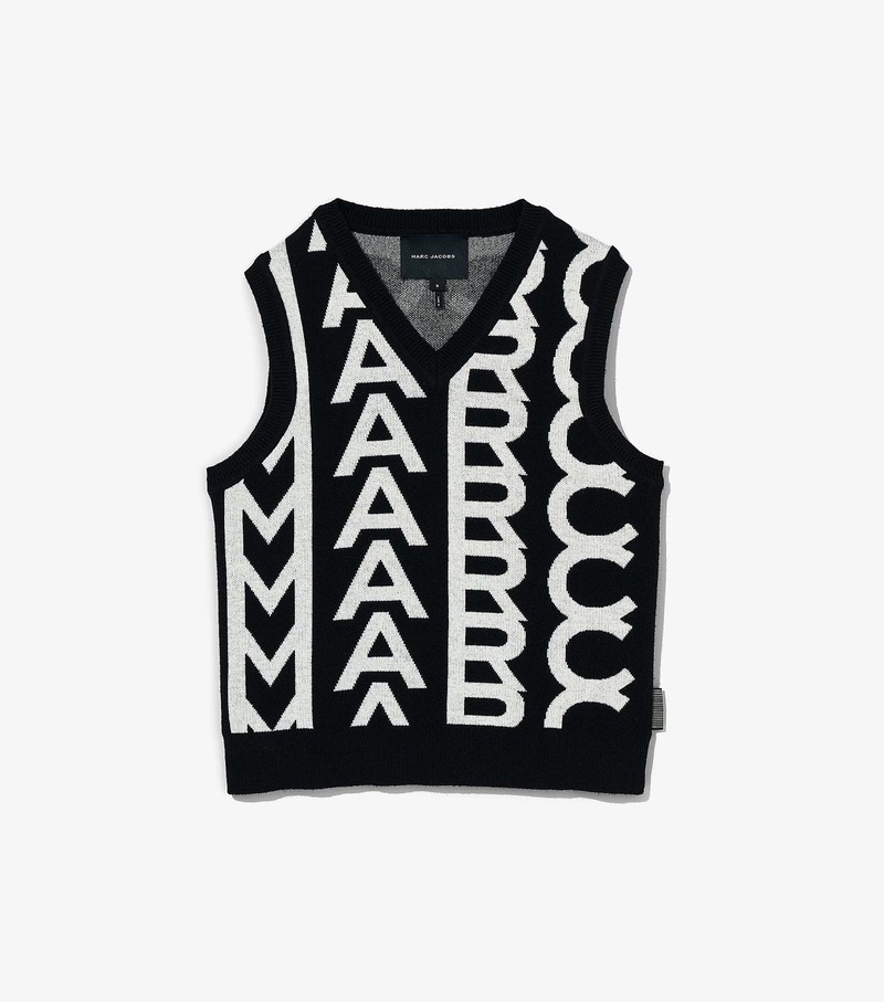 Women\'s Marc Jacobs Monogram Knit Vest Black / White | UFCGL-3017