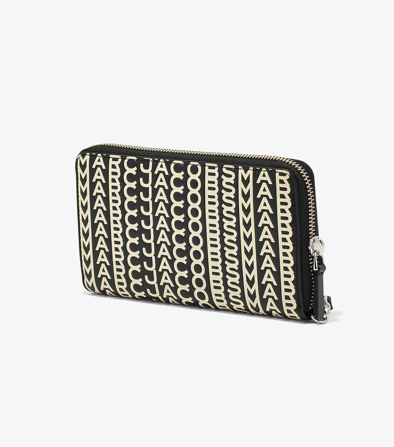 Women's Marc Jacobs Monogram Leather Continental Wristlet Large Wallets Black / White | FEMVD-7912