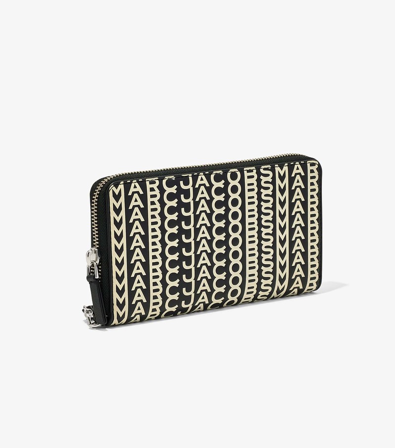 Women's Marc Jacobs Monogram Leather Continental Wristlet Large Wallets Black / White | FEMVD-7912