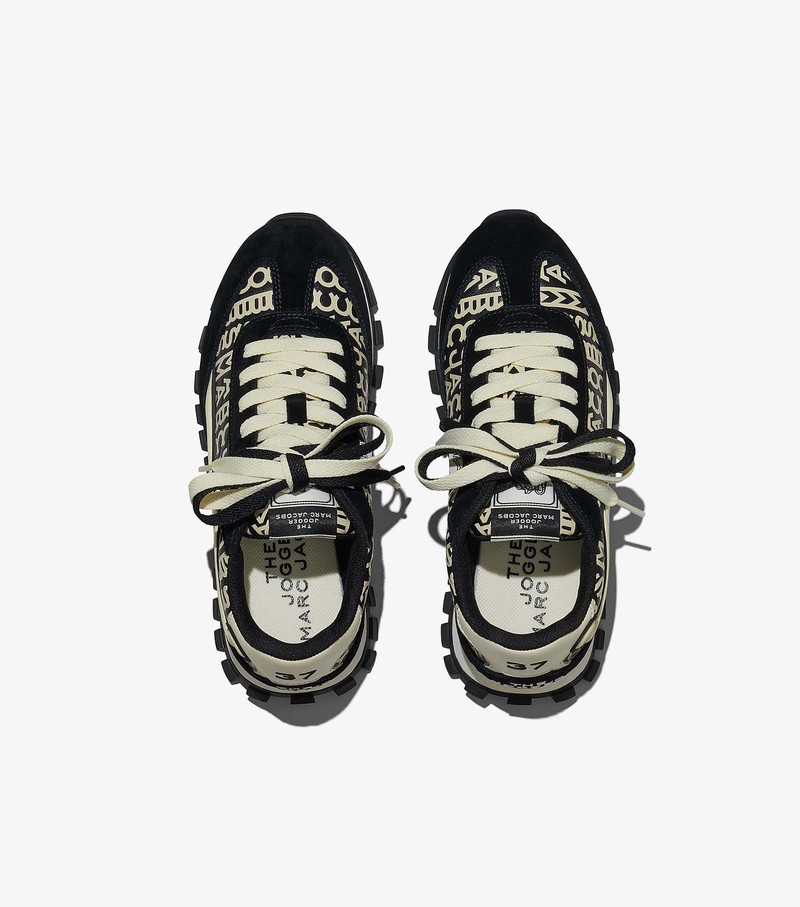 Women's Marc Jacobs Monogram Leather Jogger Sneakers Black / White | LUBZN-4938