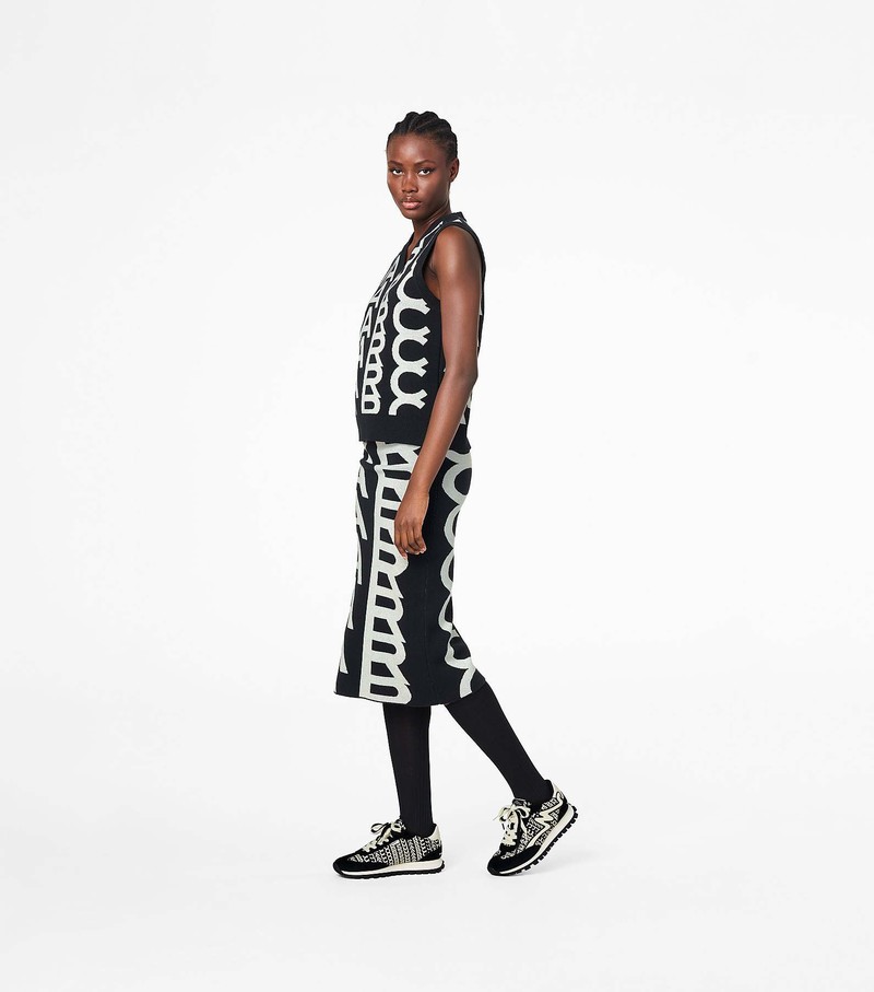 Women's Marc Jacobs Monogram Leather Jogger Sneakers Black / White | LUBZN-4938