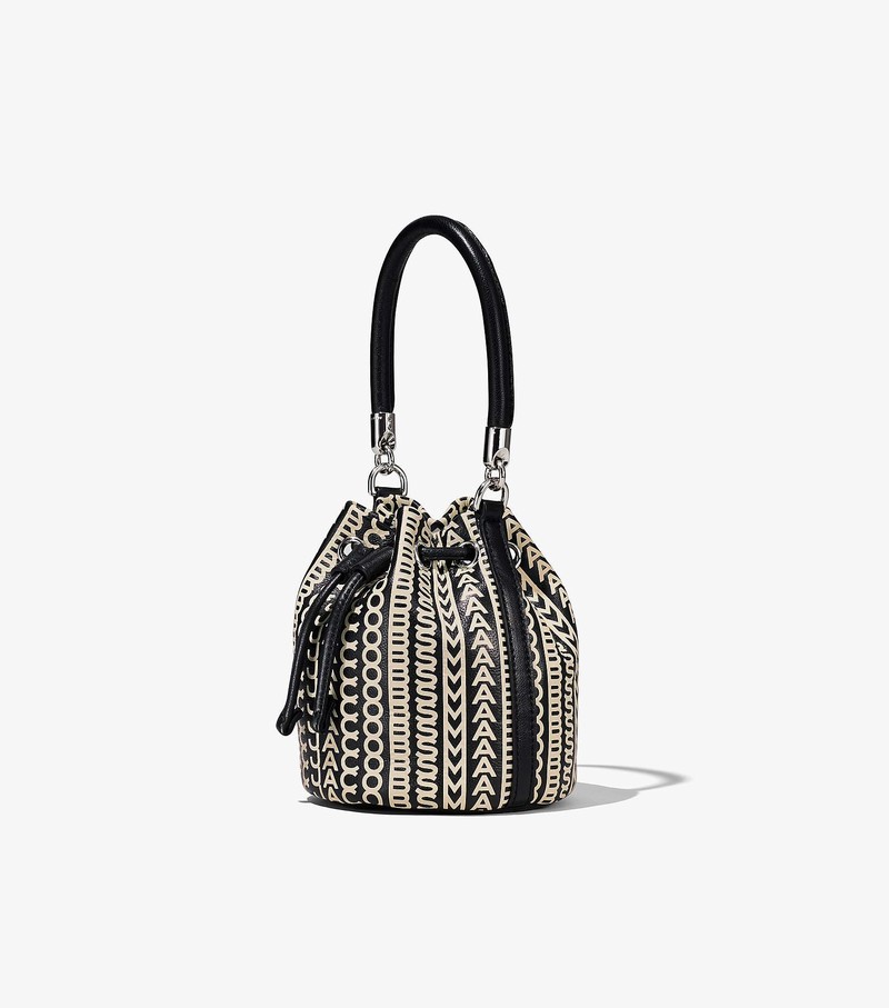 Women's Marc Jacobs Monogram Leather Micro Bucket Bags Black / White | BUDZT-5087