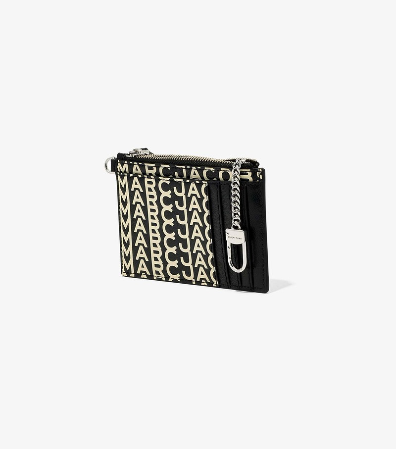 Women's Marc Jacobs Monogram Leather Top Zip Wristlet Small Wallets Black / White | XRSBT-0284