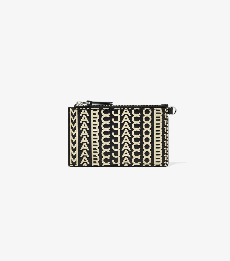 Women's Marc Jacobs Monogram Leather Top Zip Wristlet Small Wallets Black / White | XRSBT-0284