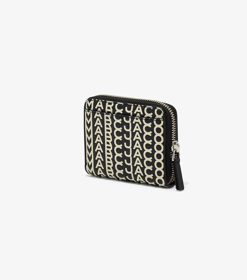 Women's Marc Jacobs Monogram Leather Zip Around Small Wallets Black / White | JPYBK-5723