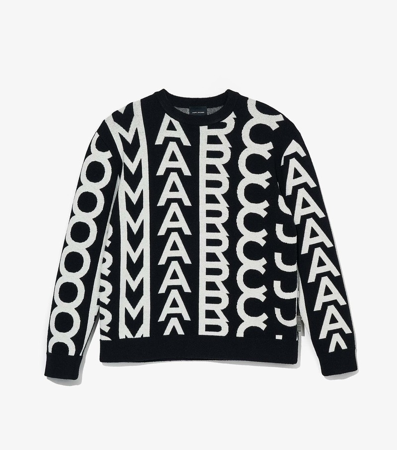 Women\'s Marc Jacobs Monogram Oversized Crewneck Sweater Black / White | RDOLZ-1260