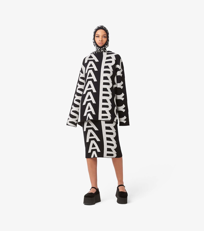 Women's Marc Jacobs Monogram Oversized Knit Jumper Sweater Black / White | BVLNZ-5381