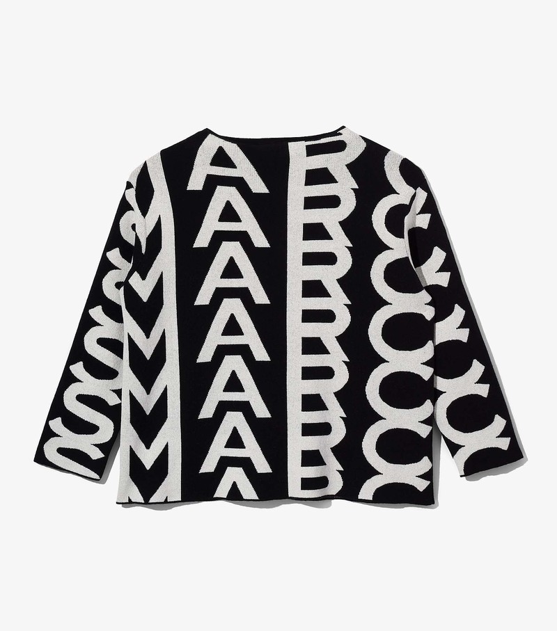 Women\'s Marc Jacobs Monogram Oversized Knit Jumper Sweater Black / White | BVLNZ-5381