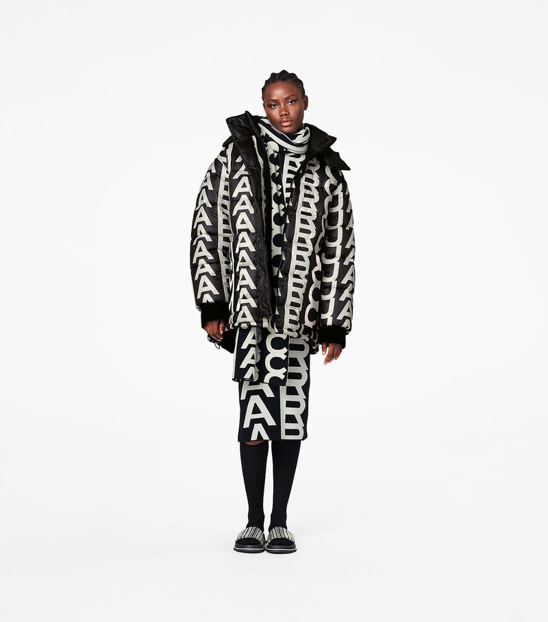 Women's Marc Jacobs Monogram Oversized Puffer Jackets Black / White | FPAXZ-3572