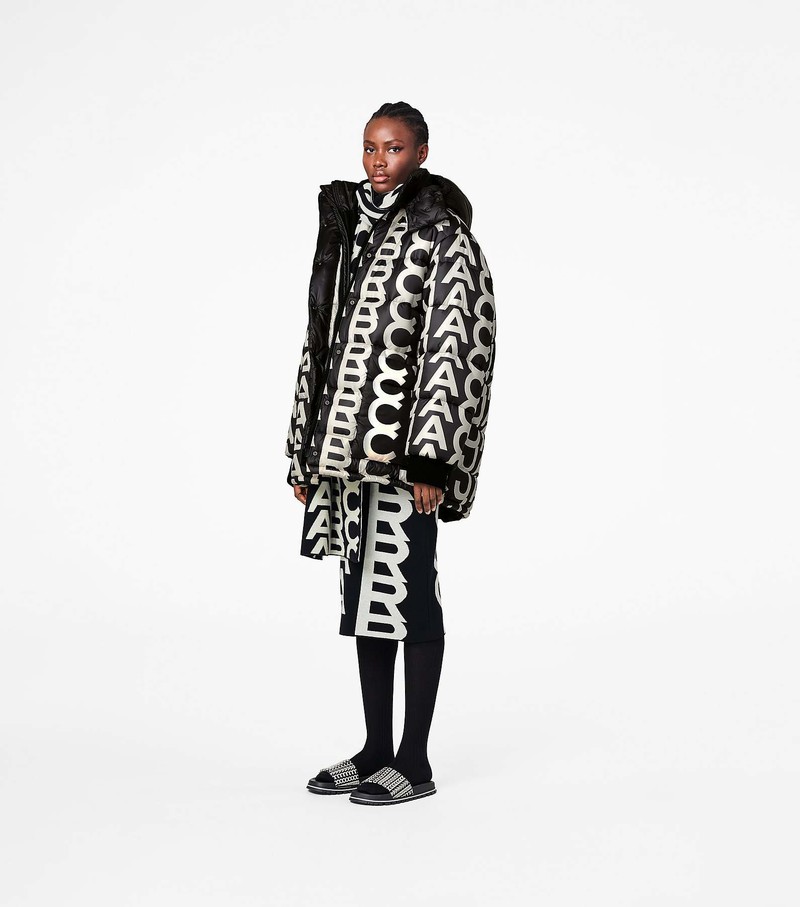 Women's Marc Jacobs Monogram Oversized Puffer Jackets Black / White | FPAXZ-3572