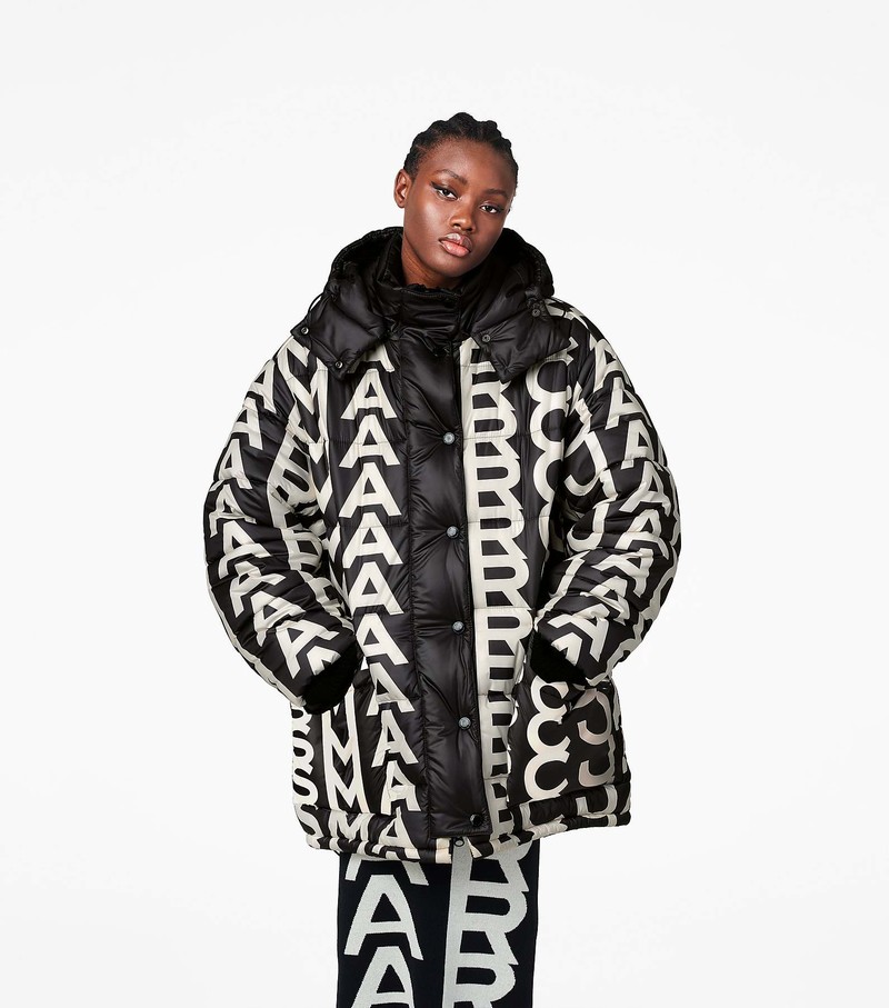 Women's Marc Jacobs Monogram Oversized Puffer Jackets Black / White | FPAXZ-3572