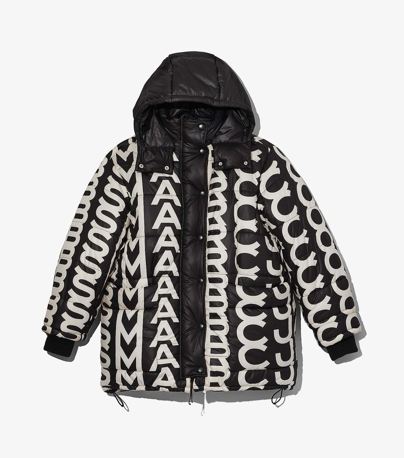 Women\'s Marc Jacobs Monogram Oversized Puffer Jackets Black / White | FPAXZ-3572