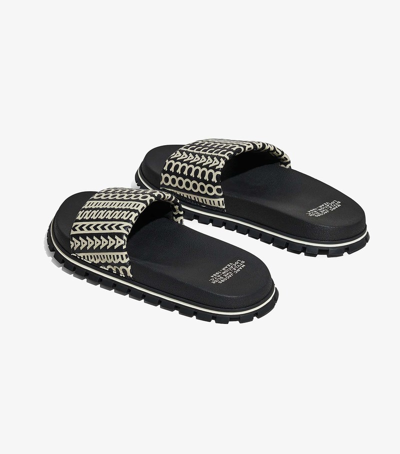 Women's Marc Jacobs Monogram Sandals Black / White | AXBRO-1867