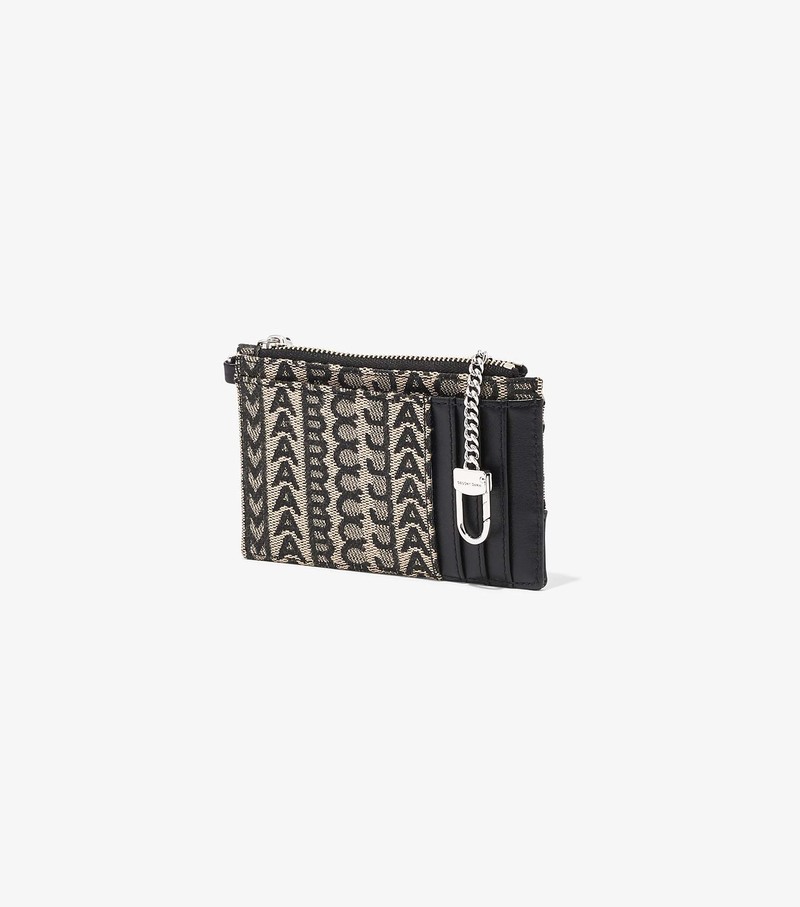 Women's Marc Jacobs Monogram Top Zip Wristlet Small Wallets Black / White | TYWAP-0483