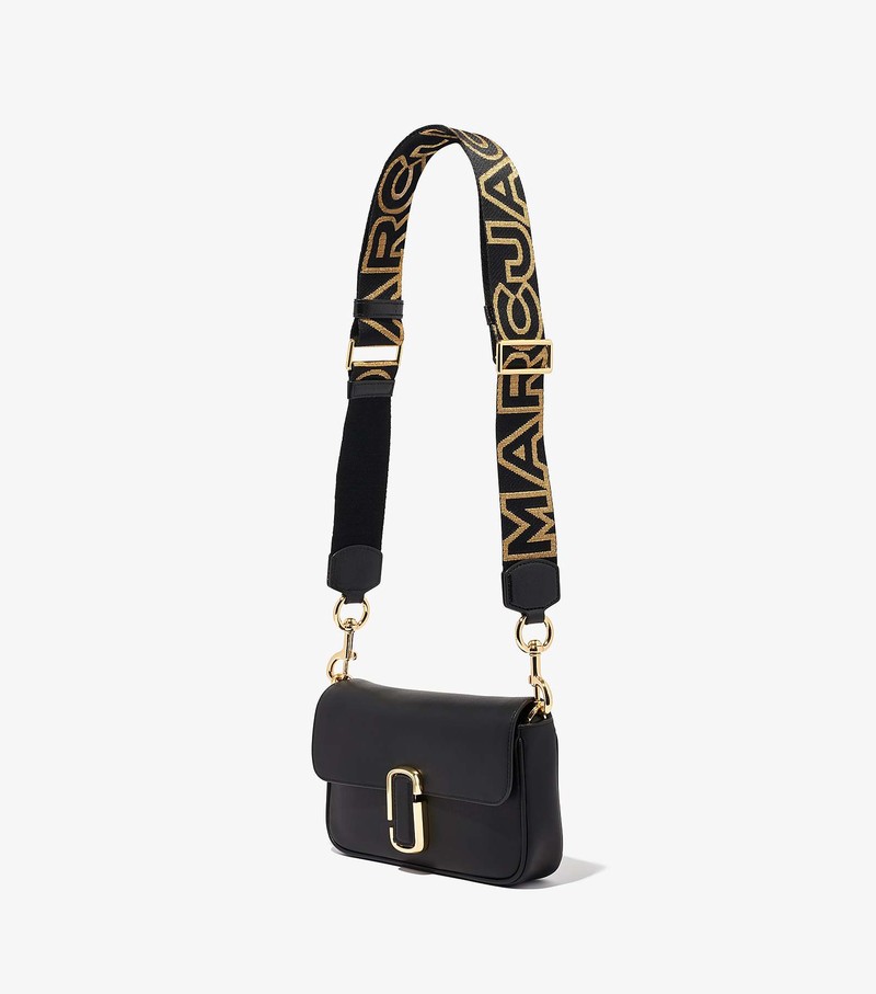 Women's Marc Jacobs Outline Logo Webbing Strap Bag Accessories Black / Gold | NULKX-1965