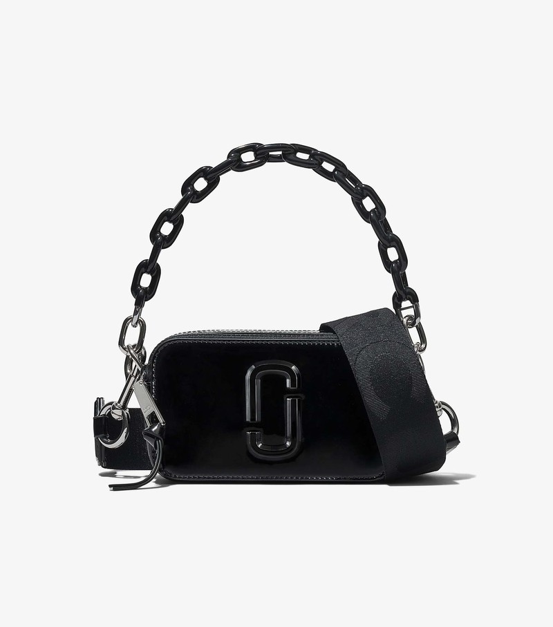 Women\'s Marc Jacobs Patent Leather Snapshot Mini Bags Black | TSJAR-8903