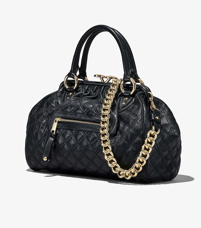 Women's Marc Jacobs Re-Edition Quilted Leather Stam Satchel Bags Black | FVXPC-9217