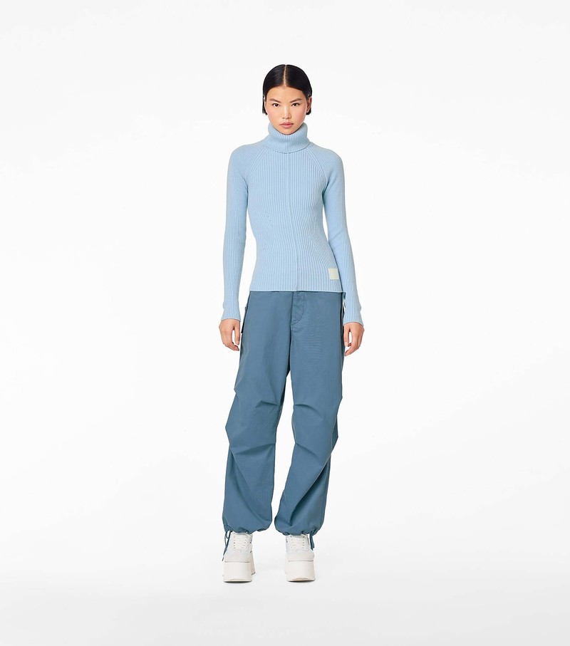 Women's Marc Jacobs Ribbed Turtleneck Sweater Blue | GBJYD-4792