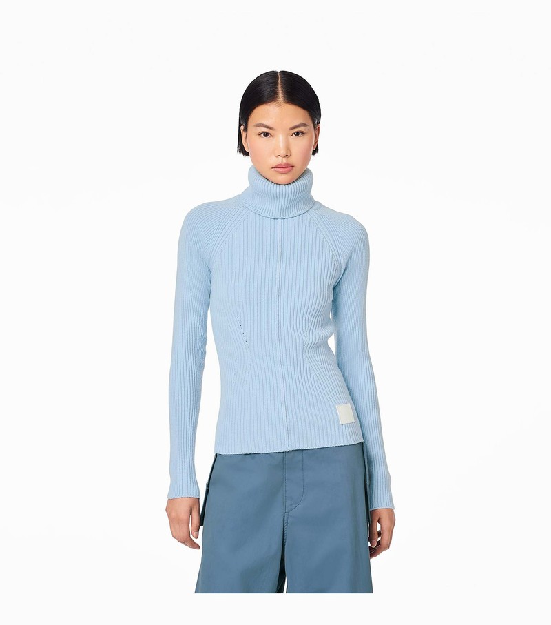 Women's Marc Jacobs Ribbed Turtleneck Sweater Blue | GBJYD-4792