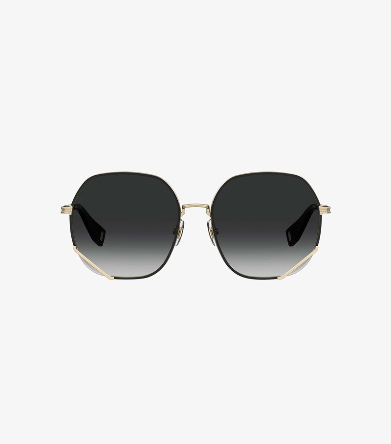 Women's Marc Jacobs Round Hexagon Metal Sunglasses Gold / Black | OSFTX-6450