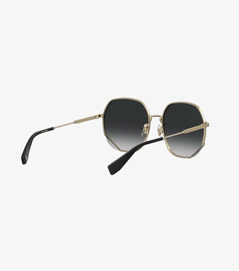 Women's Marc Jacobs Round Hexagon Metal Sunglasses Gold / Black | OSFTX-6450