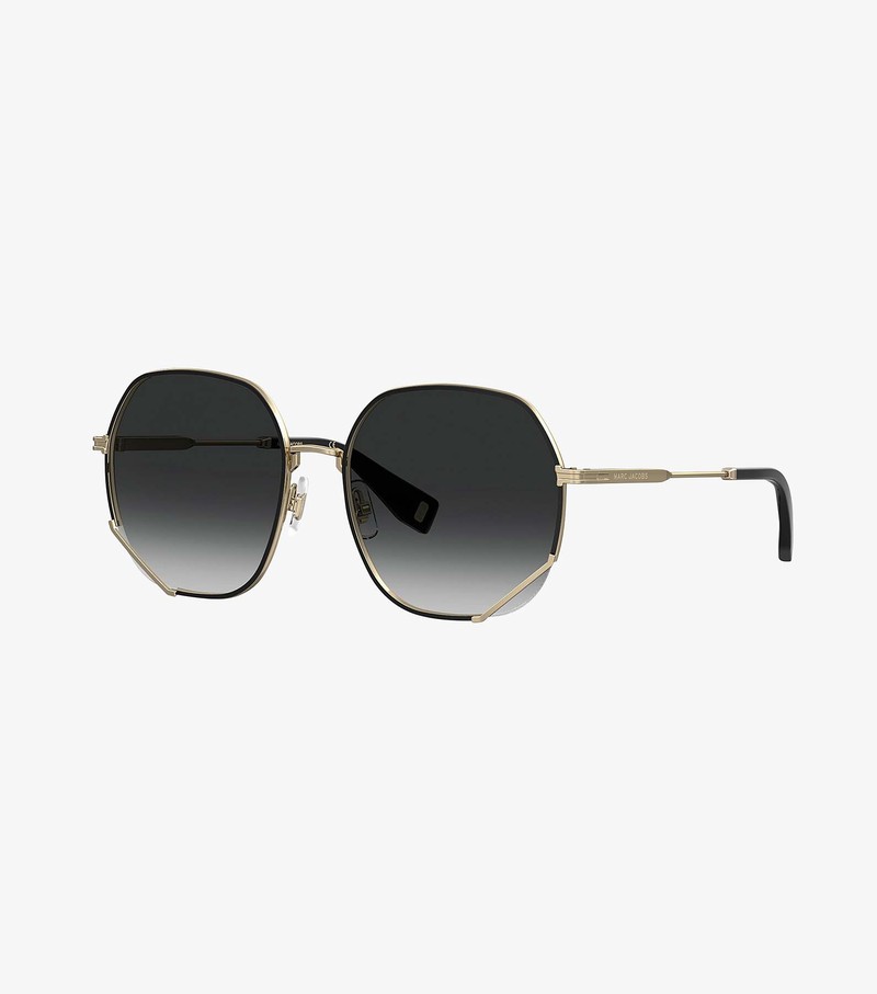 Women\'s Marc Jacobs Round Hexagon Metal Sunglasses Gold / Black | OSFTX-6450