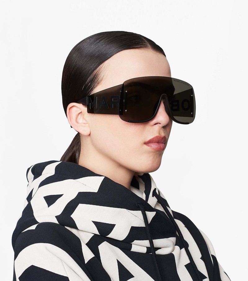 Women's Marc Jacobs Runway Monogram Shield Sunglasses Black | JFTMP-9138