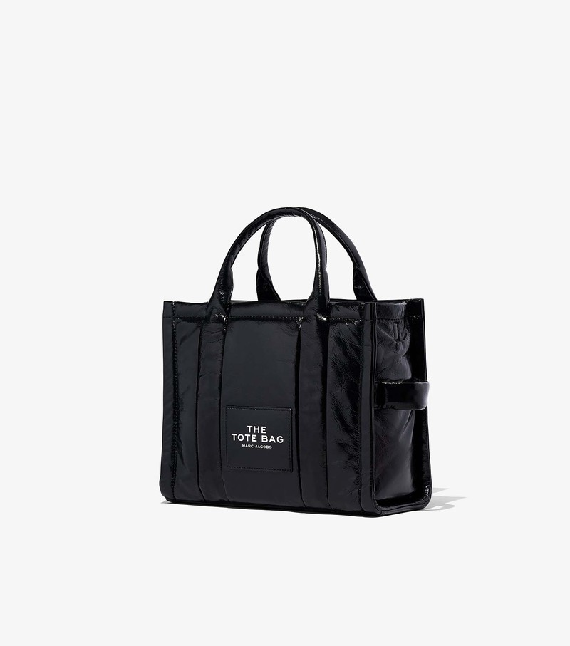 Women's Marc Jacobs Shiny Crinkle Medium Tote Bags Black | XLBWE-7542