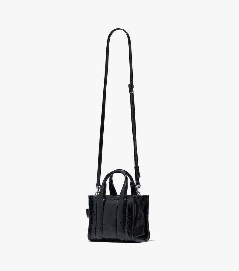 Women's Marc Jacobs Shiny Crinkle Micro Tote Mini Bags Black | FKLZI-0821