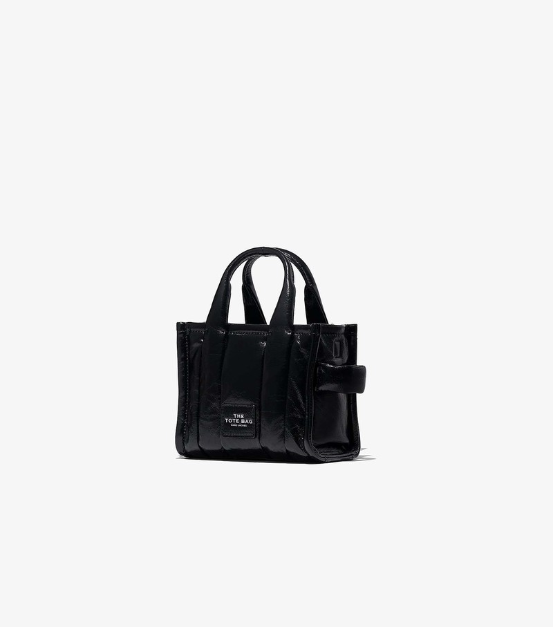 Women's Marc Jacobs Shiny Crinkle Micro Tote Mini Bags Black | FKLZI-0821