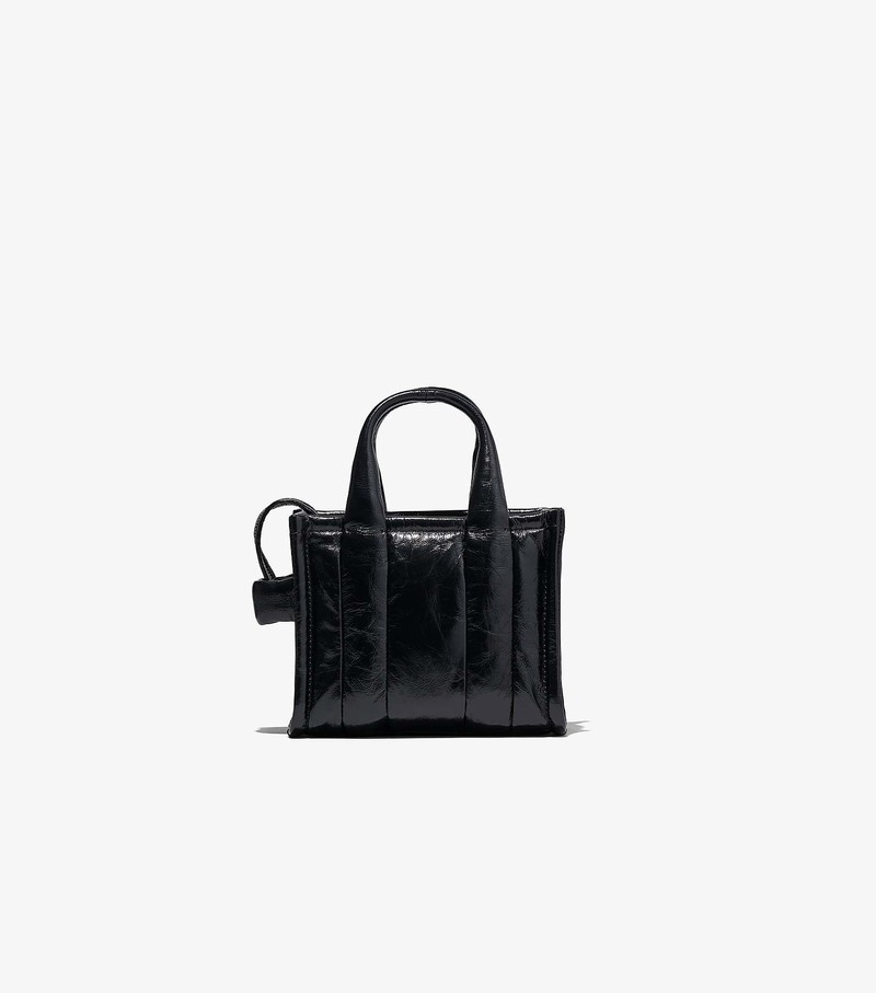 Women's Marc Jacobs Shiny Crinkle Micro Tote Mini Bags Black | FKLZI-0821