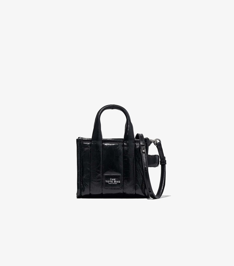 Women\'s Marc Jacobs Shiny Crinkle Micro Tote Mini Bags Black | FKLZI-0821