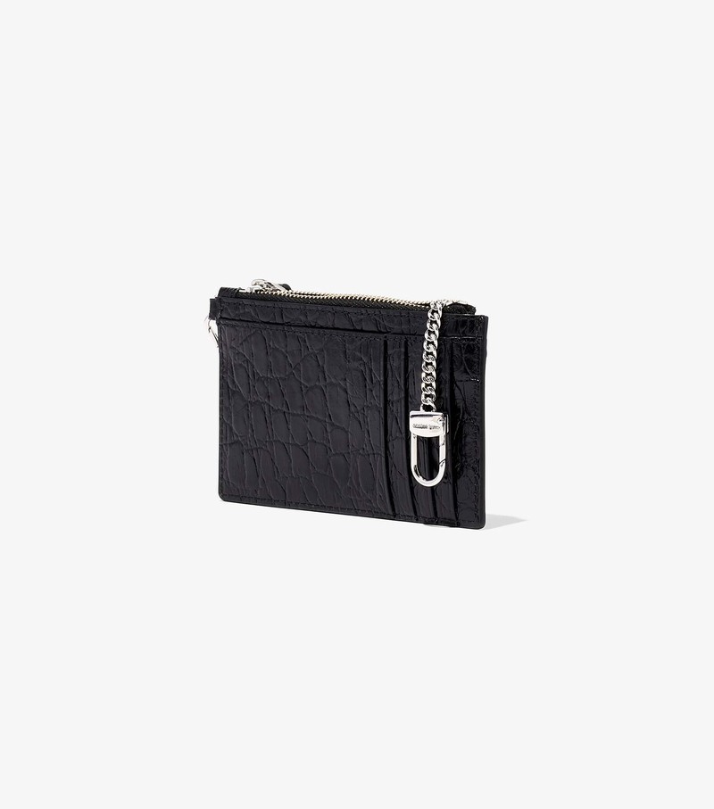 Women's Marc Jacobs Slim 84 Croc-Embossed Top Zip Wristlet Small Wallets Black | BGKHL-1086