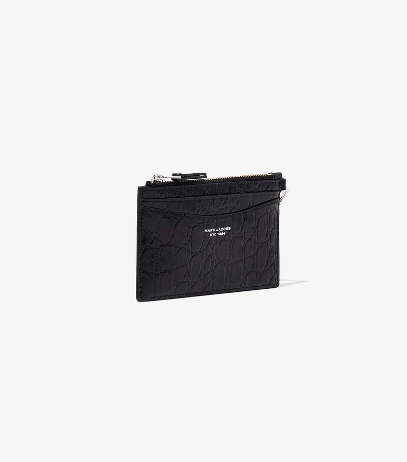 Women's Marc Jacobs Slim 84 Croc-Embossed Top Zip Wristlet Small Wallets Black | BGKHL-1086