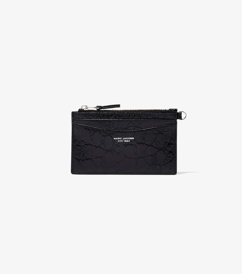 Women's Marc Jacobs Slim 84 Croc-Embossed Top Zip Wristlet Small Wallets Black | BGKHL-1086