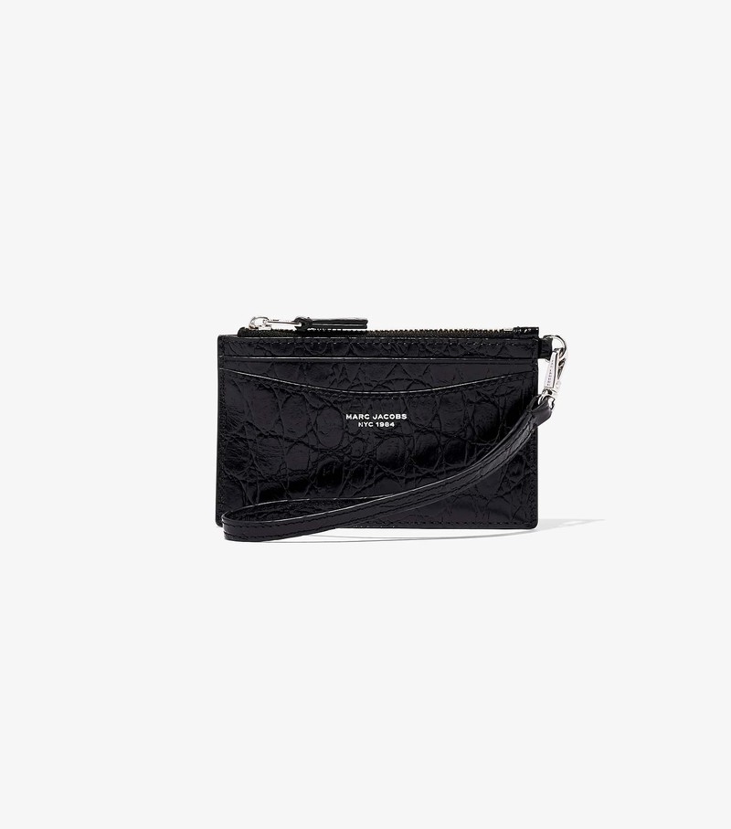 Women\'s Marc Jacobs Slim 84 Croc-Embossed Top Zip Wristlet Small Wallets Black | BGKHL-1086