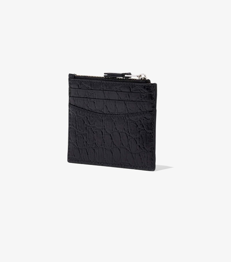 Women's Marc Jacobs Slim 84 Croc-Embossed Zip Card Case Black | HZJWS-2035