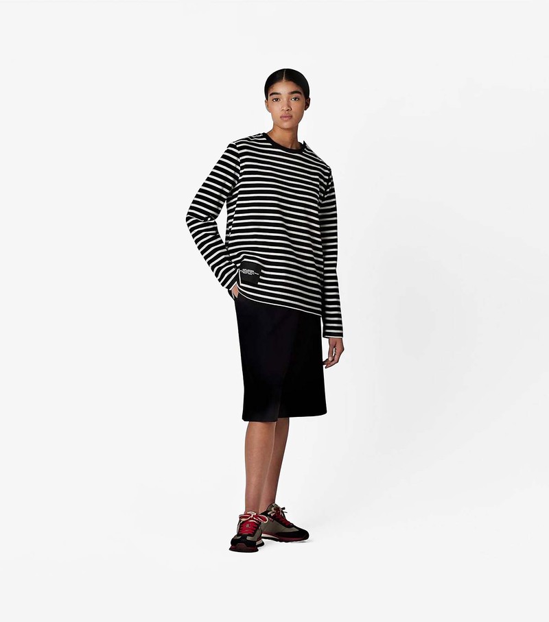 Women's Marc Jacobs Striped T Shirts Black / White | UAHMP-7904