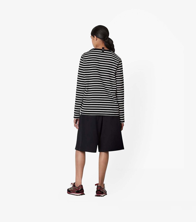 Women's Marc Jacobs Striped T Shirts Black / White | UAHMP-7904