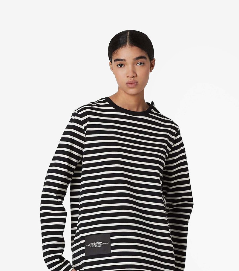 Women's Marc Jacobs Striped T Shirts Black / White | UAHMP-7904