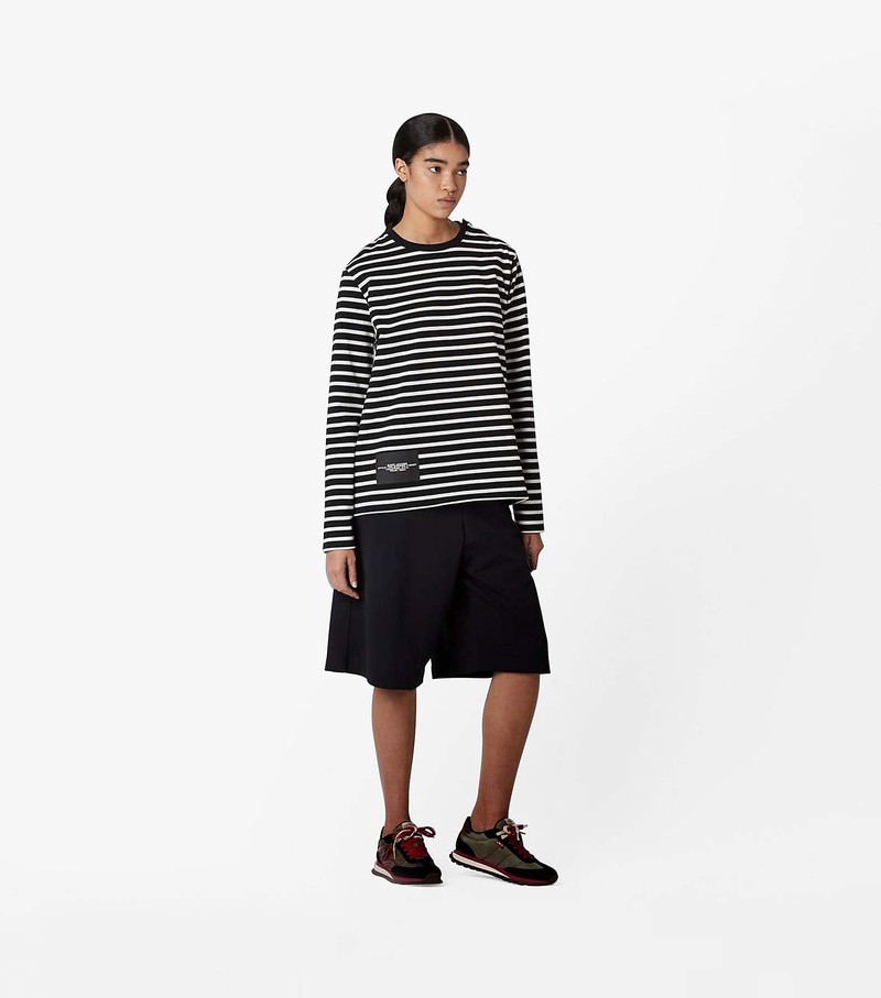 Women's Marc Jacobs Striped T Shirts Black / White | UAHMP-7904