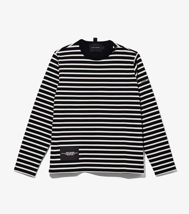 Women\'s Marc Jacobs Striped T Shirts Black / White | UAHMP-7904