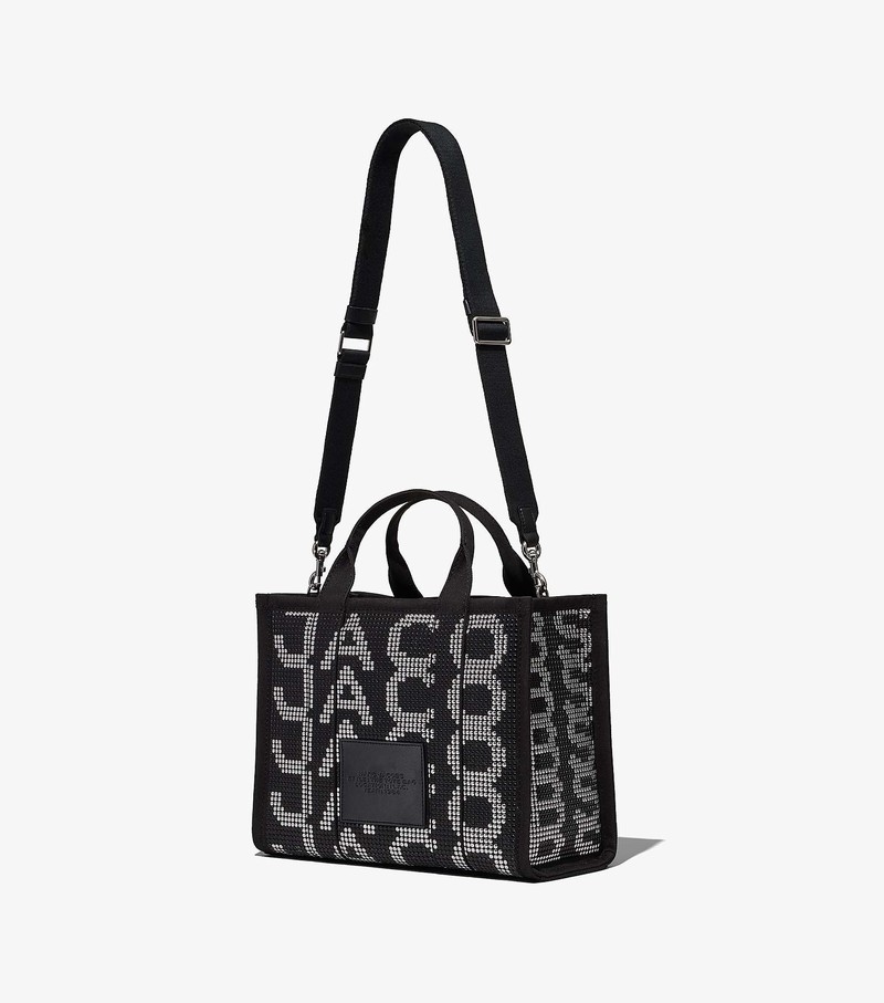 Women's Marc Jacobs Studded Monogram Medium Tote Bags Black / White | OFYKP-0615