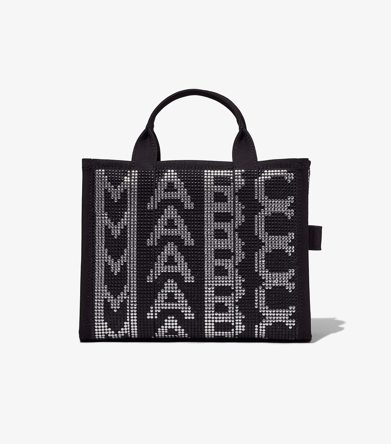 Women\'s Marc Jacobs Studded Monogram Medium Tote Bags Black / White | OFYKP-0615