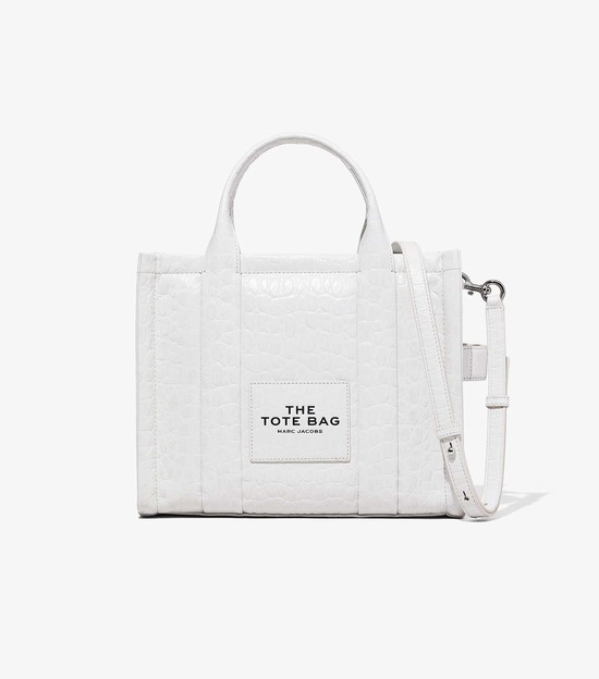 Women's Marc Jacobs Croc-Embossed Medium Tote Bags White | MBIKG-7938